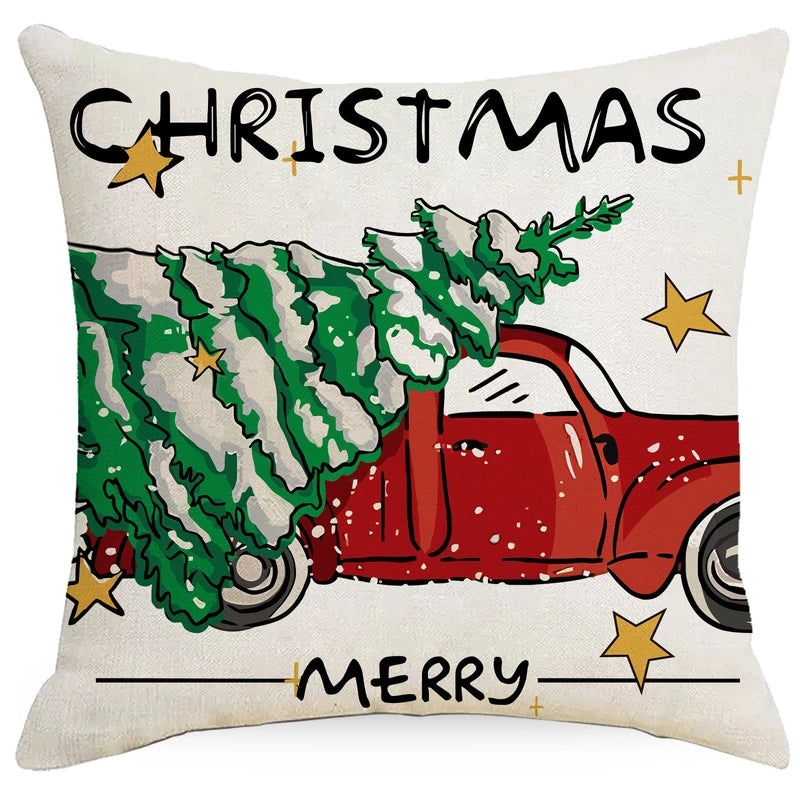Christmas Tree Decorative Linen Pillow Covers with Festive Socks Letter Print|Home Decor Pillows
