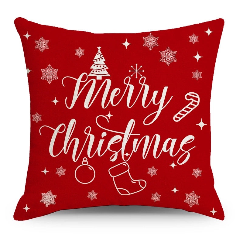 Christmas Tree Decorative Linen Pillow Covers with Festive Socks Letter Print|Home Decor Pillows