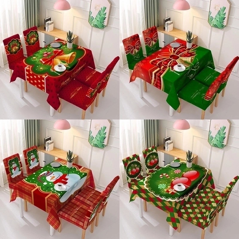 Festive Christmas Snowman Cartoon Blended Fabric Tablecloth and Chair Covers|Home Decor & Party Supplies