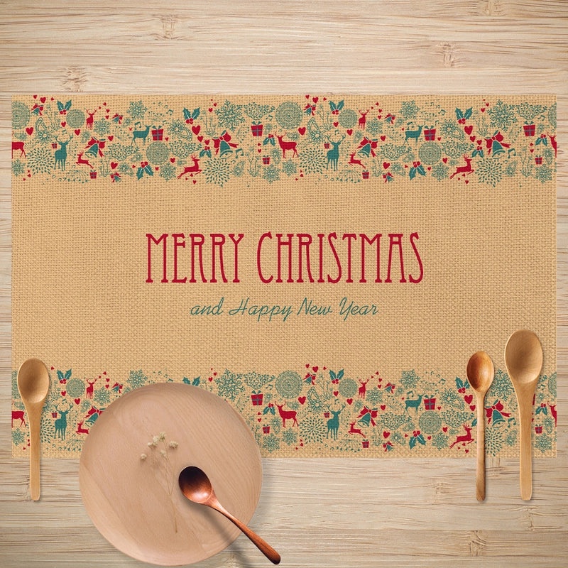 Christmas Decorative Linen Placemat Oil-proof Anti-fouling Table Mat for Dining Room | Home & Kitchen Table Linens