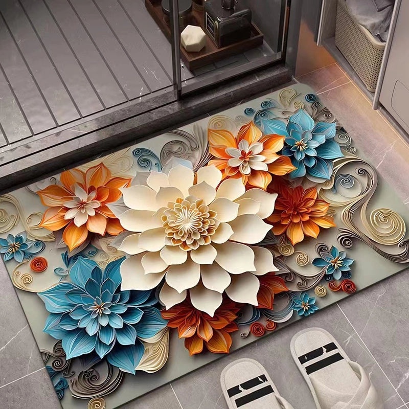3D Oil Painting Diatom Mud Absorbent Quick-dry Non-slip Floor Mat for Bathroom Door|Bathroom Accessories