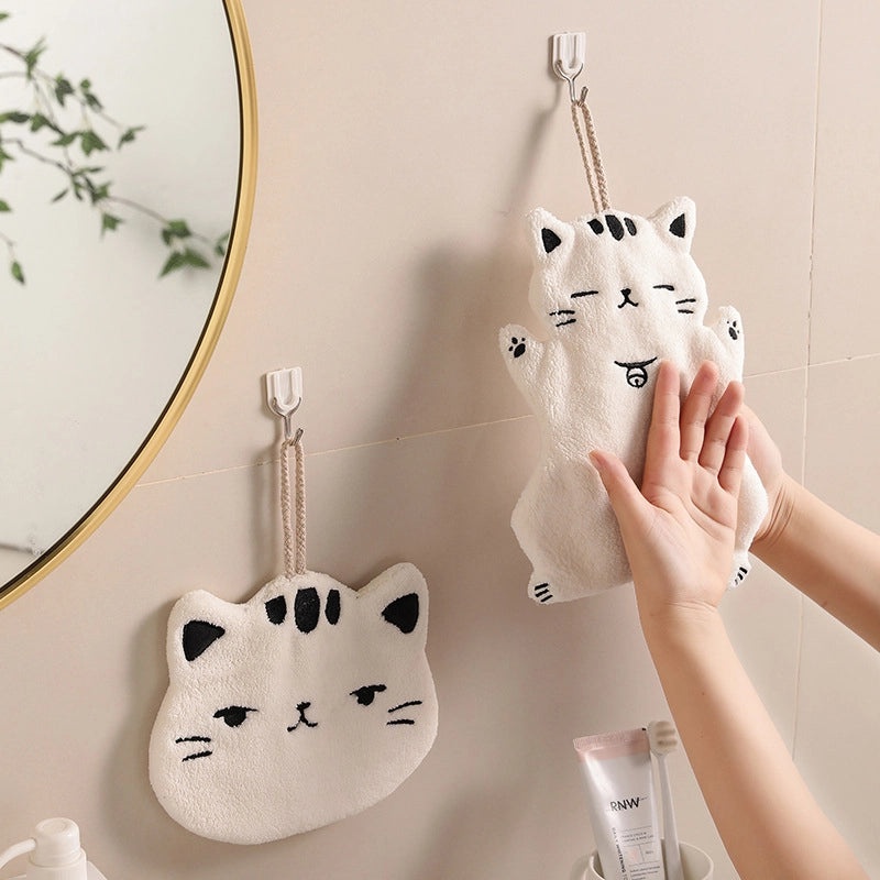 Cute Cat Coral Velvet Hand Towel Lint-Free Absorbent Hanging Towel for Bathroom Kitchen|Home & Kitchen Textiles