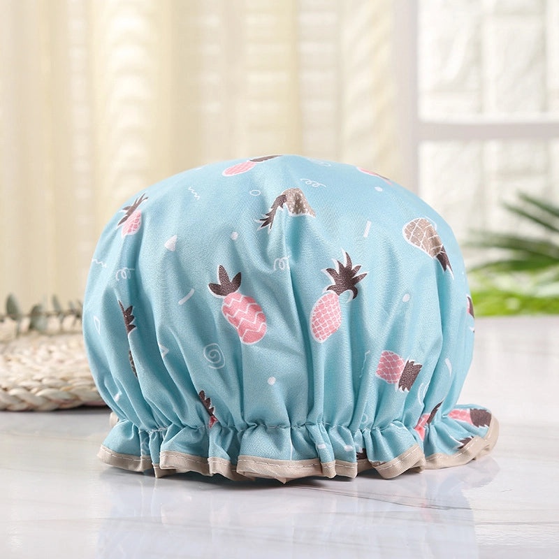 Waterproof Double Layer Shower Cap for Women Cartoon Print Hair Protection PVCPE Material|Women’s Bath & Shower Accessories