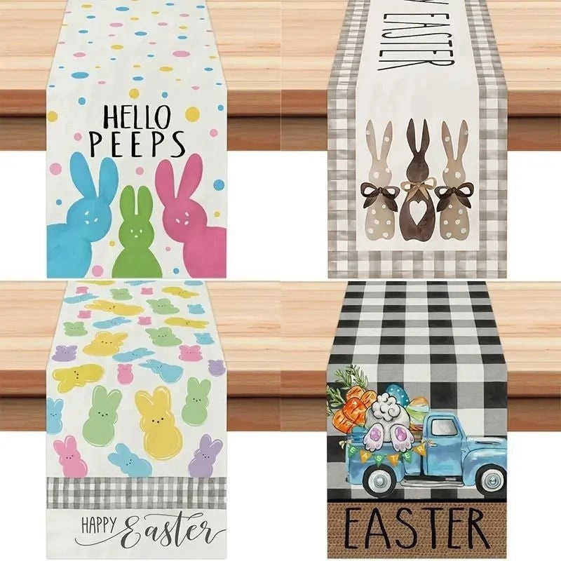 Minimalist Rabbit Pattern Linen Table Runner for Dining Table | Home Decor Table Linens