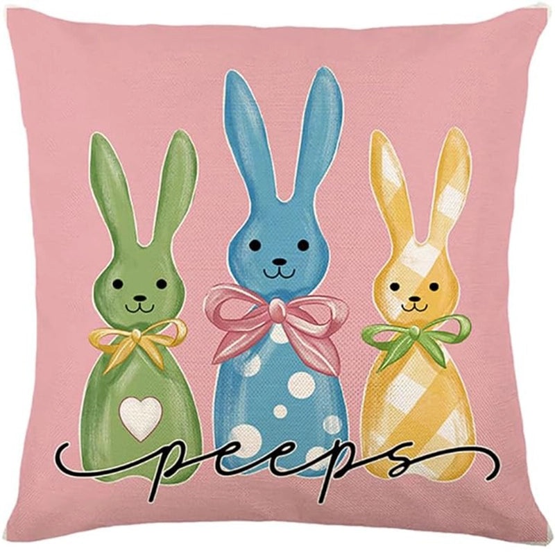Cute Easter Rabbit Linen Pillow Covers for Couch Sofa Decor | Home Decor Bedding & Pillows