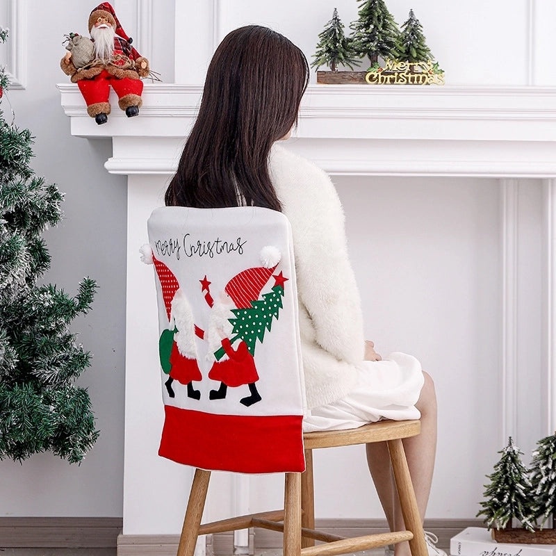 Holiday Red White Flannel Chair Cover with Christmas Embroidery|Home Decor Accessories