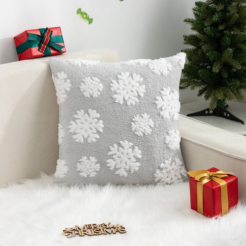 Christmas Fleece Pillow Cover with Jacquard Tree and Elk Design|Home Decor & Holiday Decorations