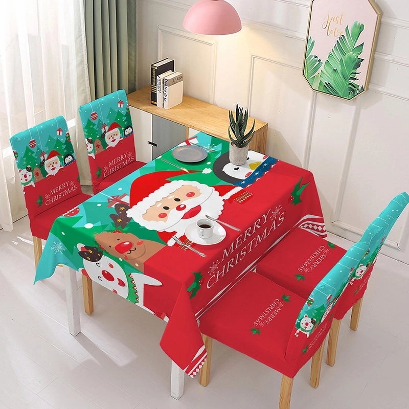 Festive Christmas Snowman Cartoon Blended Fabric Tablecloth and Chair Covers|Home Decor & Party Supplies