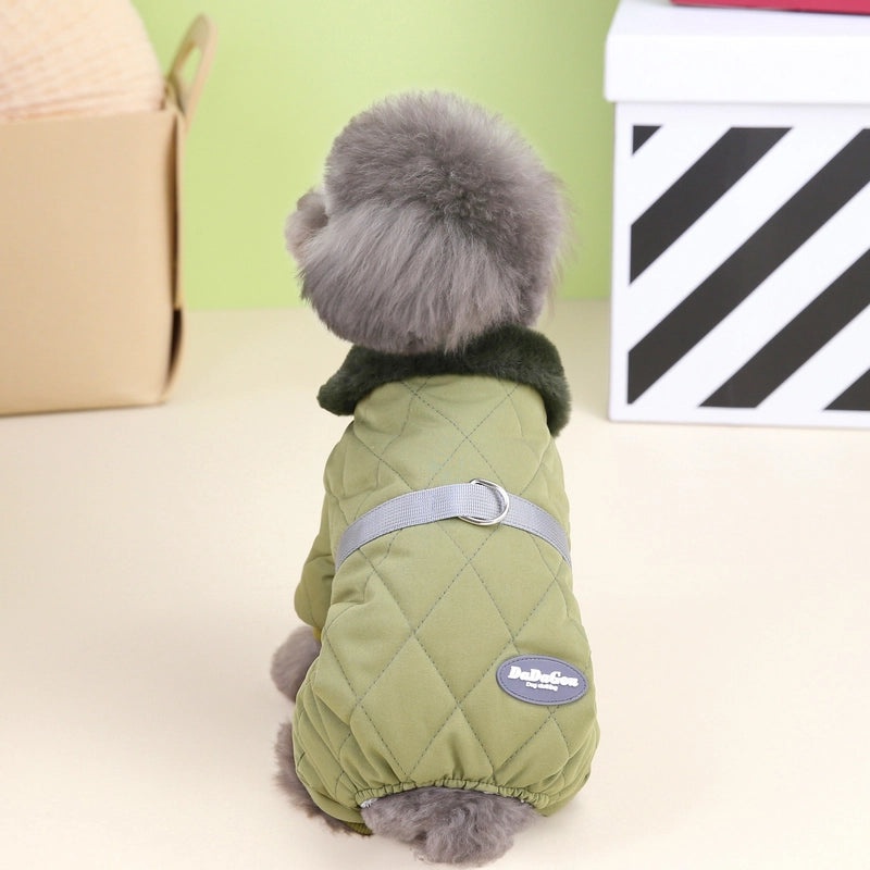 Diamond Plaid Cotton-Padded Dog Jacket with Pull Ring Autumn Winter Teddy Pet Clothes|Pet Apparel & Accessories