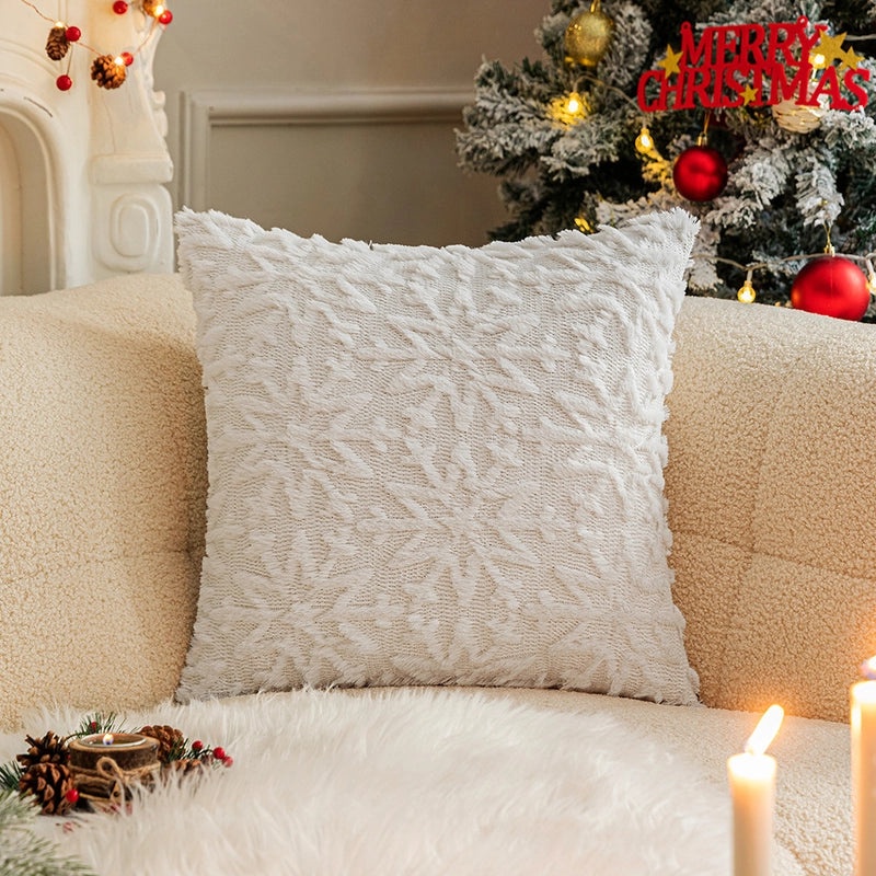 Festive Plush Snowflake & Christmas Tree Embroidered Sofa Cushion Cover|Home Decor & Living Room Accessories
