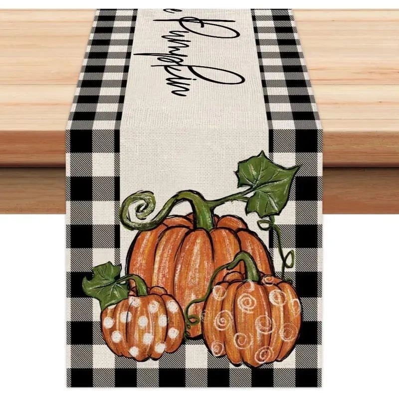 Halloween Pumpkin Lattice Table Runner Polyester Decorative Accent|Home Decor Table Linens
