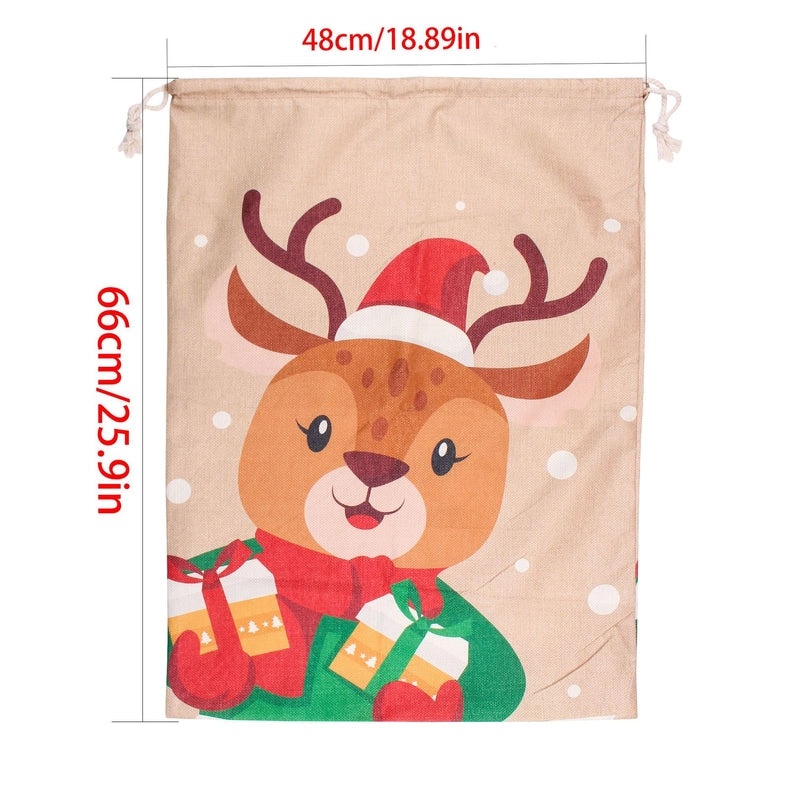 Christmas Large Printed Drawstring Gift Bag Imitation Linen Santa Claus Backpack Holiday Party Favor Bag|Holiday Gift Bags