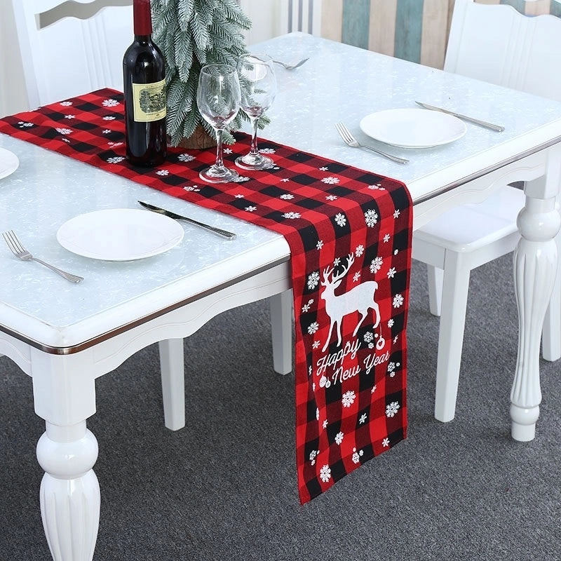 Festive Polyester-Cotton Plaid Table Runner for Christmas Decor|Home & Living > Seasonal Decor > Christmas Decorations