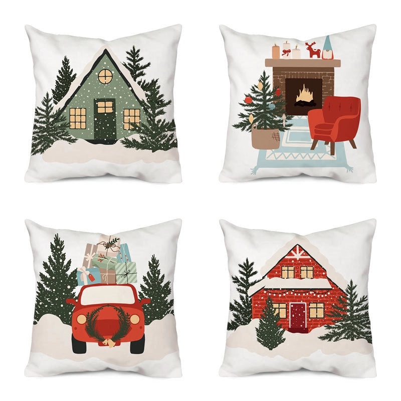 Christmas Tree and Santa Claus Polyester Pillow Covers|Home Decor Pillows