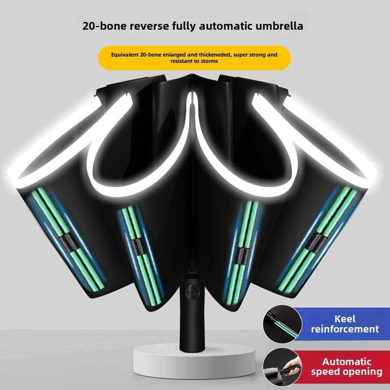 20-Rib Automatic Reverse Umbrella for Men and Women | Windproof Large Folding Sun & Rain Protection | Travel Umbrella Black Coating|Umbrellas & R