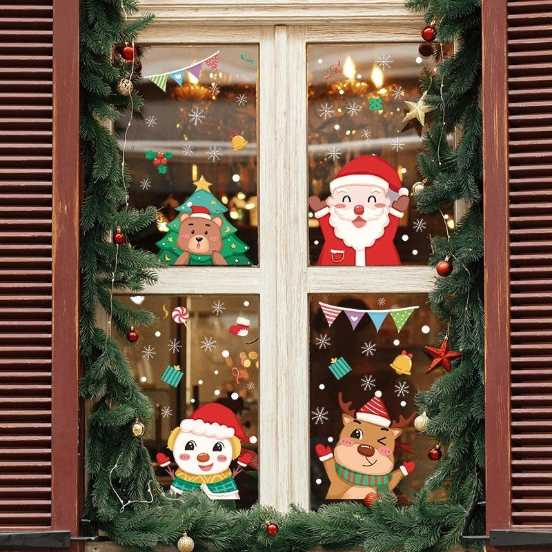 Festive Christmas Santa, Bear, and Elk PVC Window Stickers | Holiday Home Decor