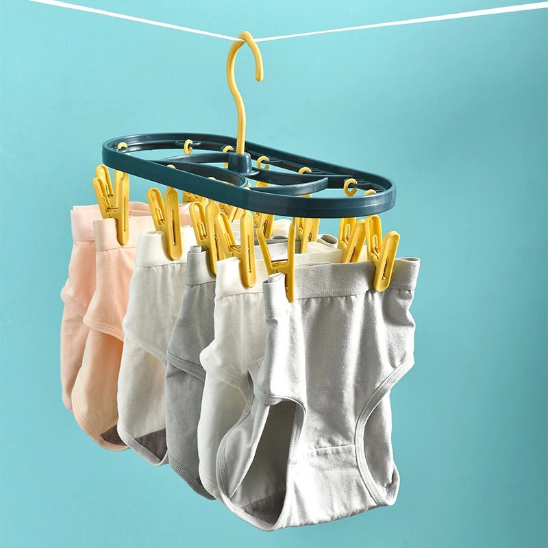 12-Clip Plastic Drying Rack Windproof Multi-Functional Underwear Socks Hanger for Dormitory Household Use|Home Organization & Storage