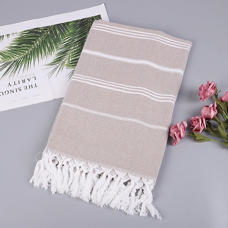 Personalized Cotton Turkish Non-stick Sand-resistant Beach Towel with Tassels | Beach Towels & Shawls