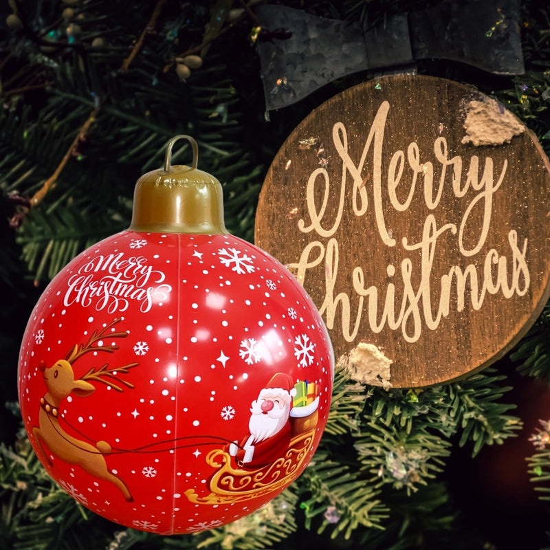 Festive Christmas Snowflake PVC Ball with Letter Stripes for Outdoor Decoration|Holiday Outdoor Decor