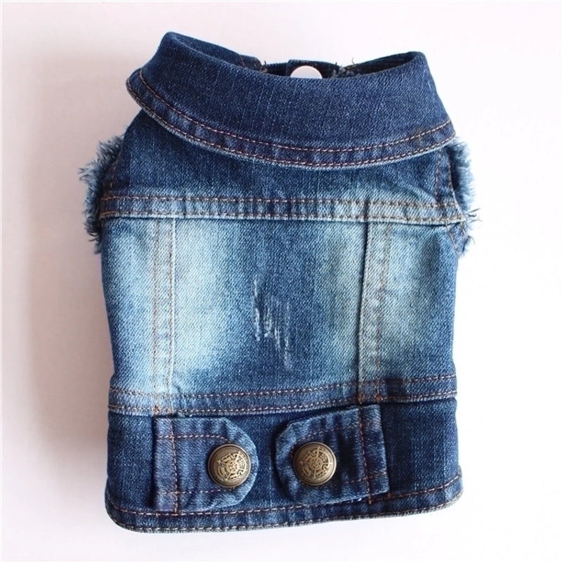 Personalized Retro Denim Vest for Small Dogs Autumn Winter Clothes Scratch Pattern Teddy Bichon Style|Pet Apparel & Accessories