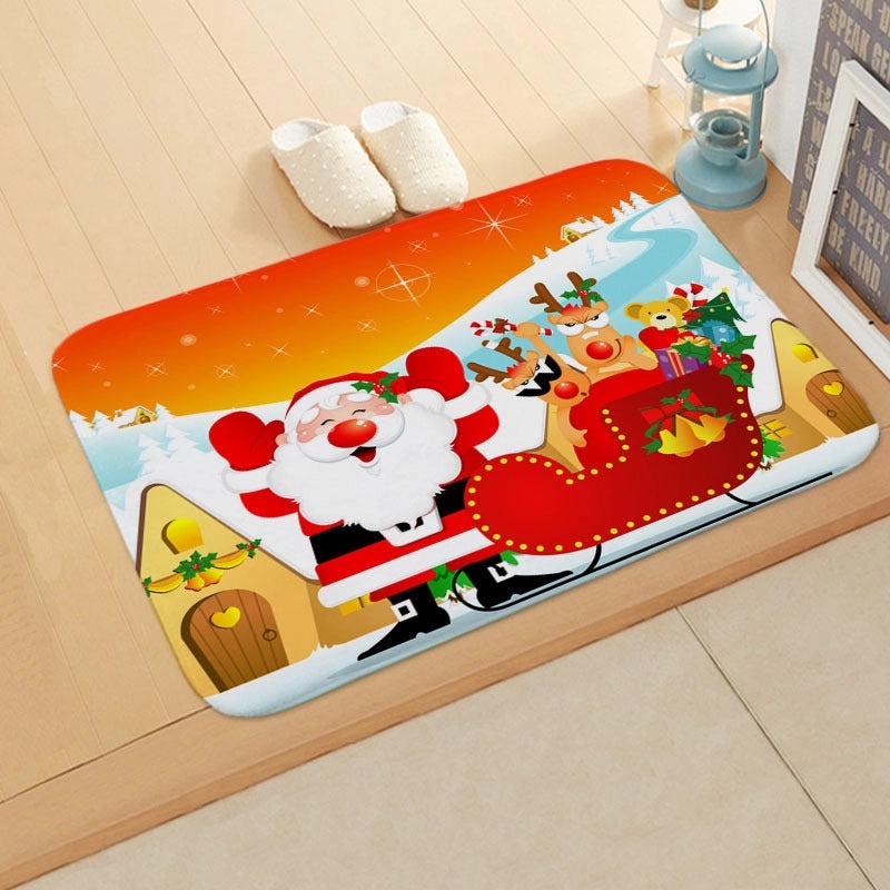 Holiday Santa Snowman Flannel Floor Mat Cozy Christmas Decor|Home & Living/Seasonal Decorations