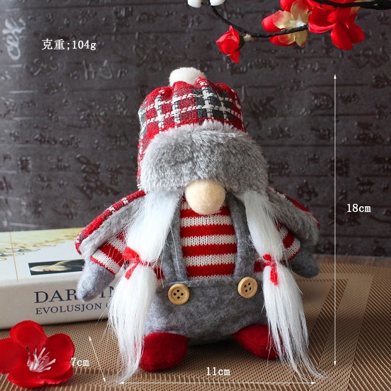 Hong Kong Style Faceless Elderly Doll with Plaid Hat | Home Decor