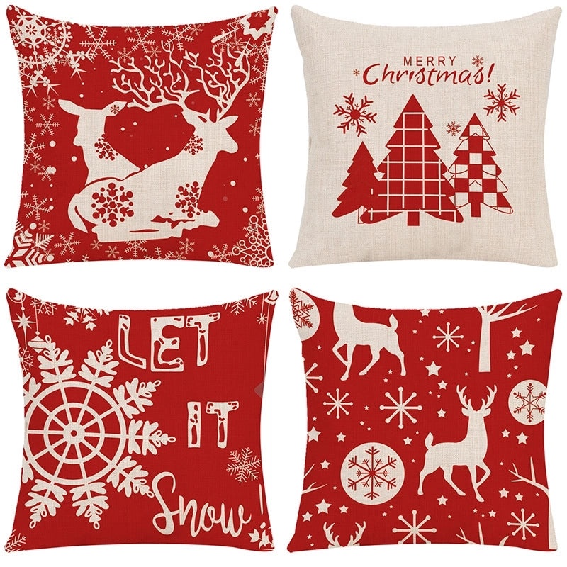 Christmas Tree and Elk Print Polyester Pillow Covers|Home Decor Pillows