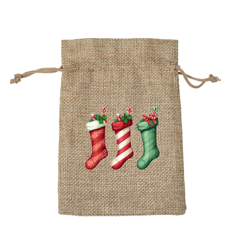 Christmas Linen Christmas Socks Gift Bags Santa Claus Candy Party Favor Bags|Holiday Gift Bags