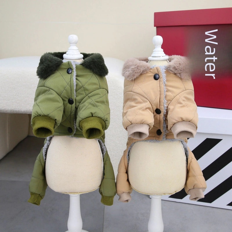 Diamond Plaid Cotton-Padded Dog Jacket with Pull Ring Autumn Winter Teddy Pet Clothes|Pet Apparel & Accessories