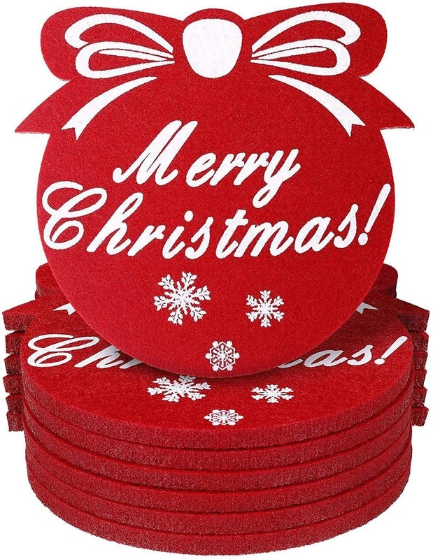 Festive Red Felt Christmas Coaster Heat Insulation Absorbent Decorative Placemat Tea Mat|Home & Kitchen Accessories