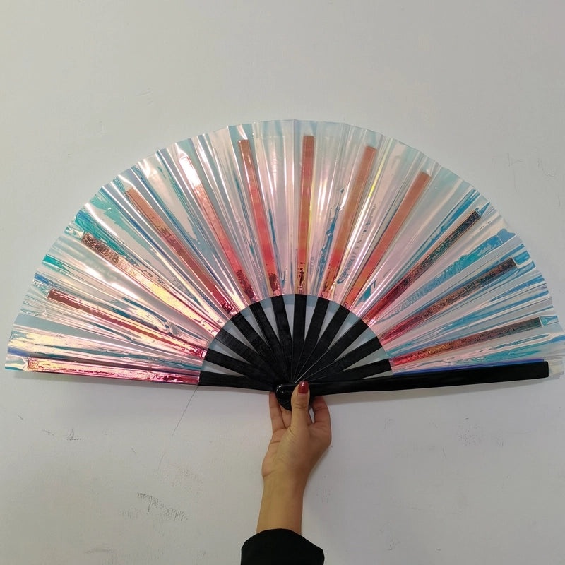 10-inch Solid Color Bamboo Folding Fan with Laser Pattern | Fashion Accessories Fan