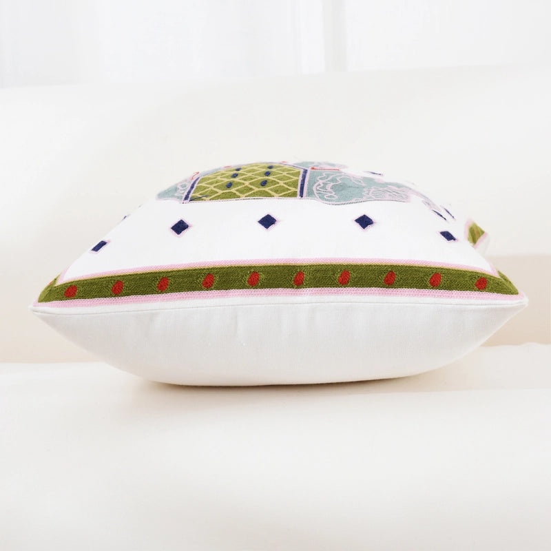 Cotton Embroidered Floral Cushion Cover for Sofa and Bedside Soft Decorative Pillow Case|Home Decor