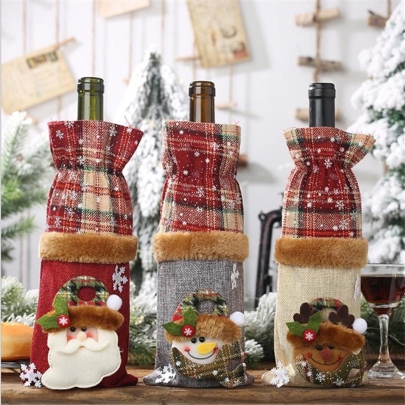 Christmas Plaid Linen Bottle Decoration Set | Holiday Home Decor