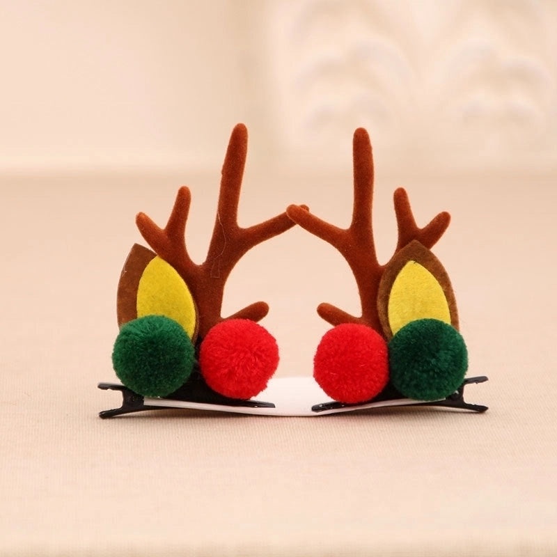 Christmas Kids Gold Glitter Antler Hairpin Set Mink Fur Clips Holiday Headband | Hair Accessories