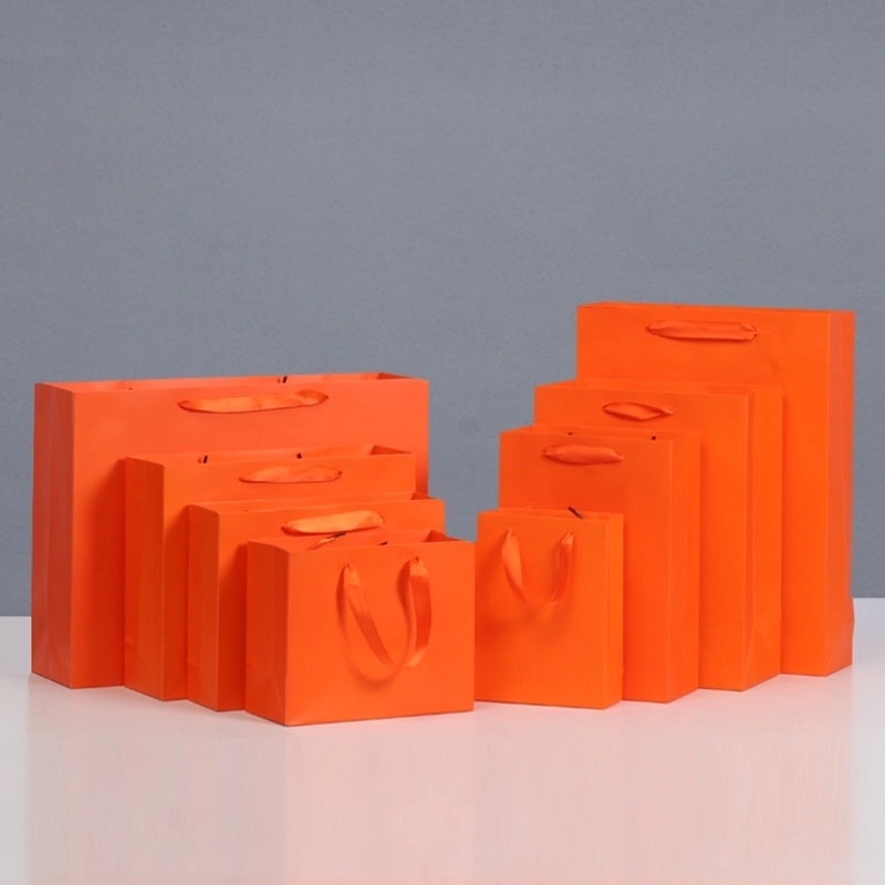 Orange Paper Tote Bag Reusable Gift Shopping Bag Cosmetic Packaging Birthday Favor Bag|Gift Bags & Packaging
