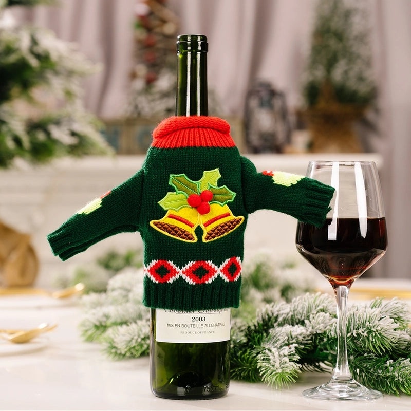 Festive Christmas Knitted Bottle Cover Holiday Decoration|Home Decor & Holiday Accessories