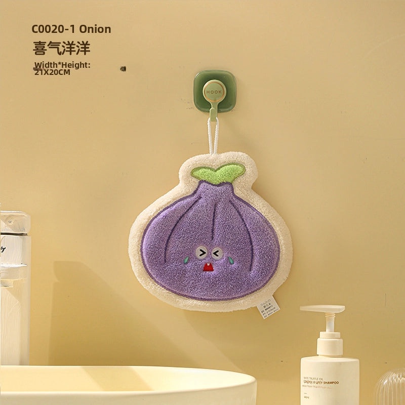 Cartoon Vegetable Hanging Hand Towel Thick Coral Fleece Quick-Dry Small Hand Wipe | Home Textiles