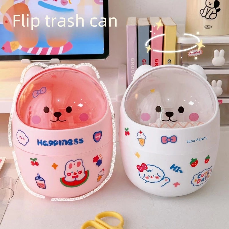 Cute Mini Desktop Trash Can with Lid for Home Dorm Office | Small Office Supplies