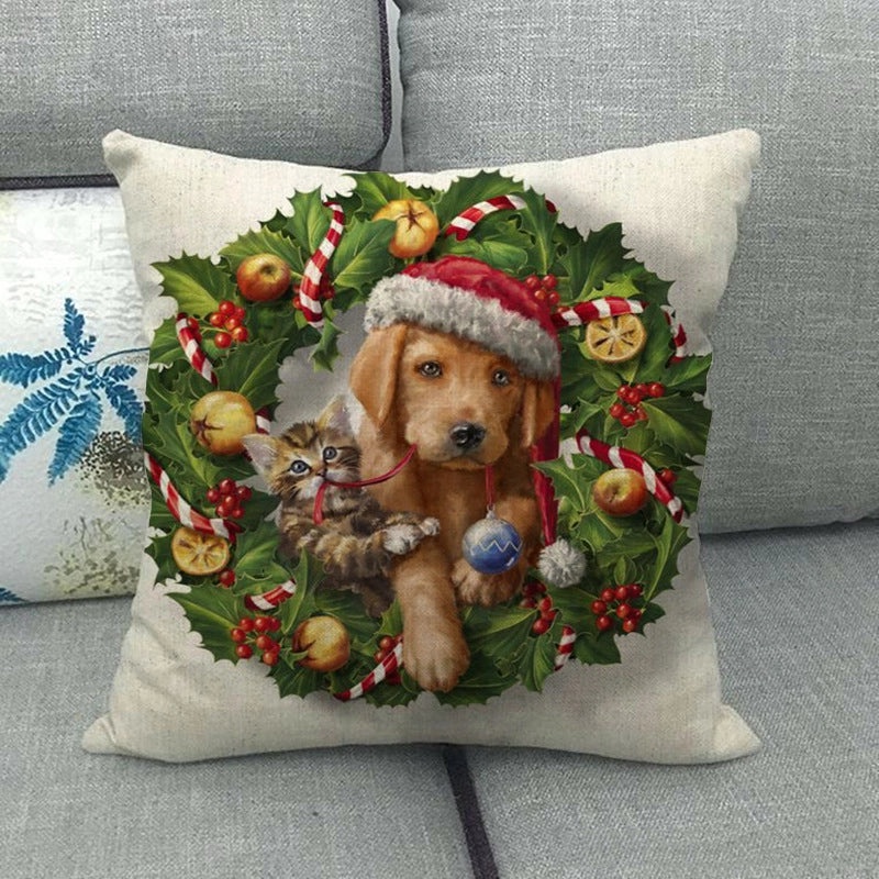 Nordic Modern Classic Christmas Tree Santa Dog Linen Pillow Covers Sofa Couch Decor|Home Decor Pillows
