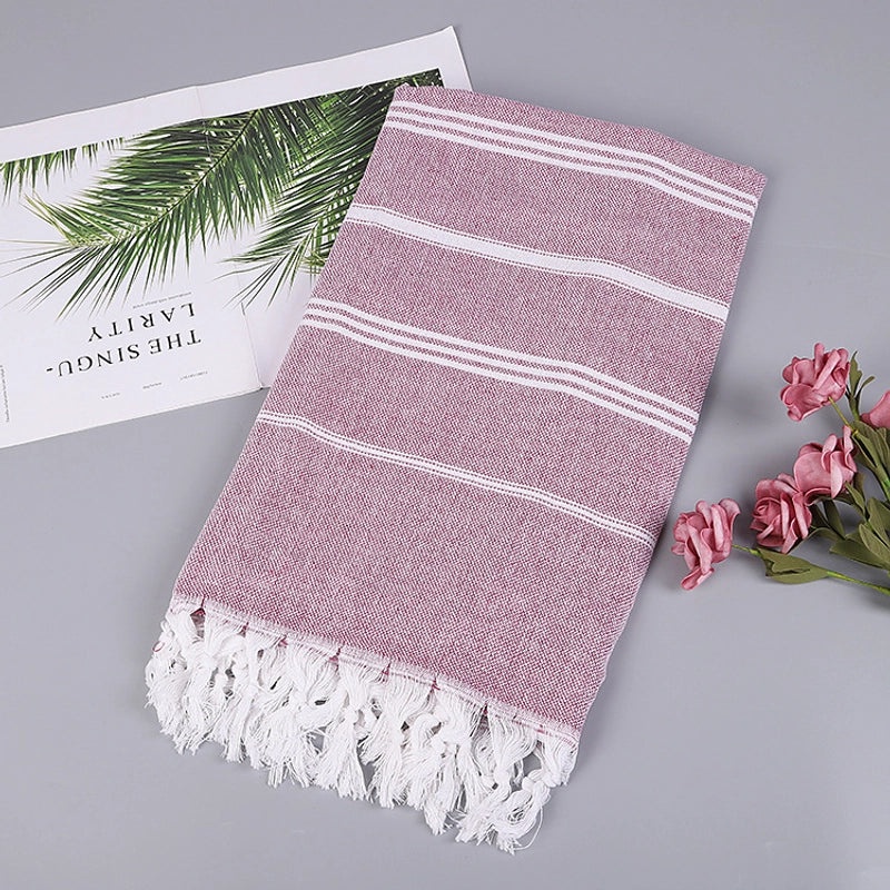 Personalized Cotton Turkish Non-stick Sand-resistant Beach Towel with Tassels | Beach Towels & Shawls
