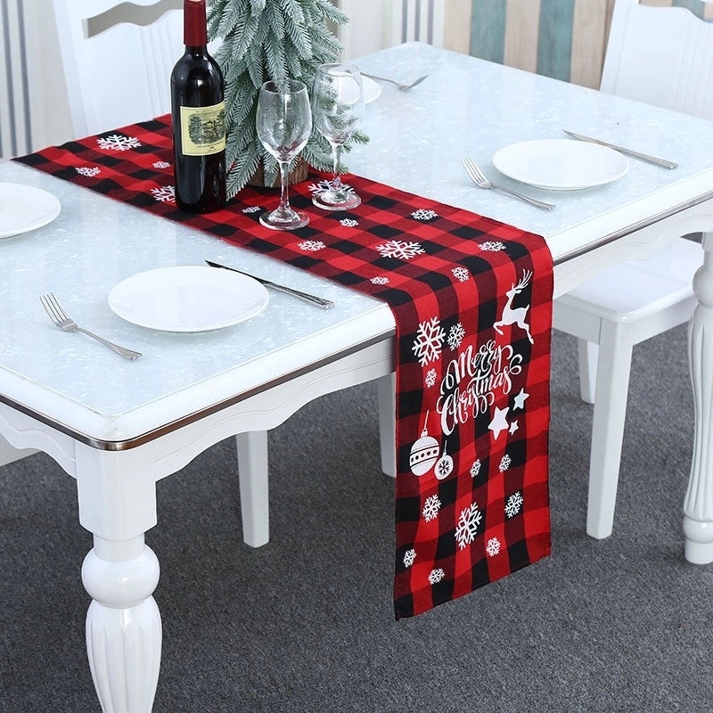 Festive Polyester-Cotton Plaid Table Runner for Christmas Decor|Home & Living > Seasonal Decor > Christmas Decorations