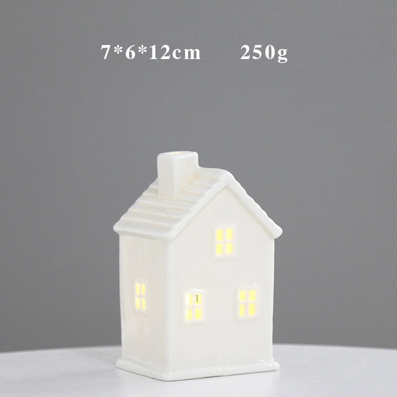 Nordic Ceramic Mini House LED Light Christmas Ornament Hollow Design Small Gift|Home Decor & Holiday Gifts