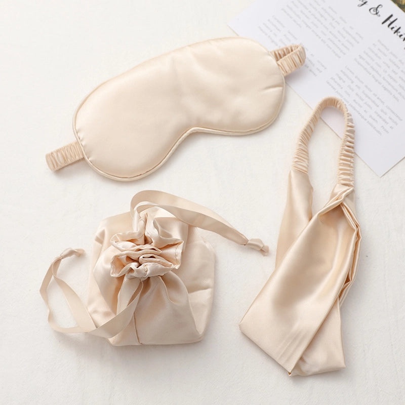 Silk Eye Mask Hair Band and Cloth Bag Set | Sleep Accessories