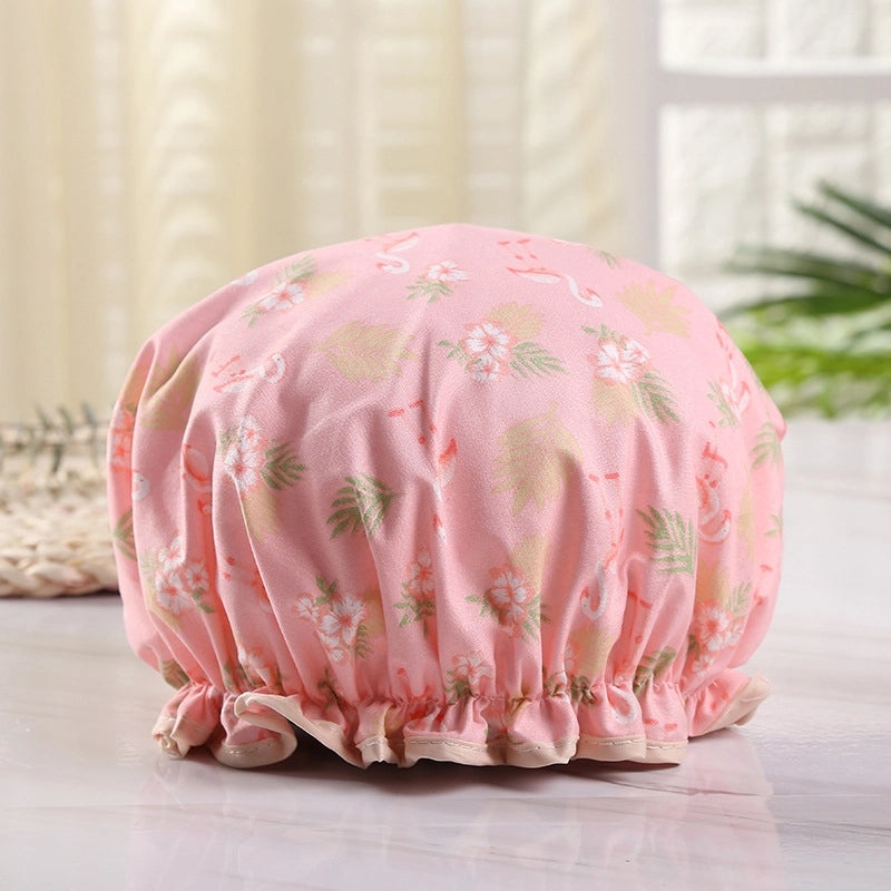 Waterproof Double Layer Shower Cap for Women Cartoon Print Hair Protection PVCPE Material|Women’s Bath & Shower Accessories