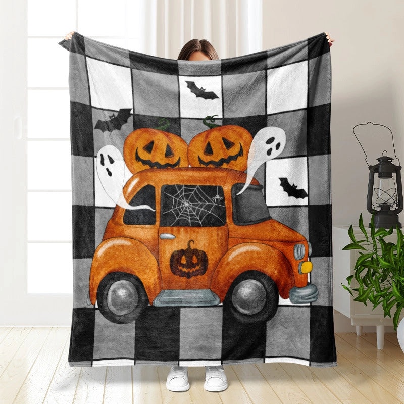 Halloween Cozy Pumpkin Bat Ghost Polyester Throw Blanket | Home Decor & Blankets