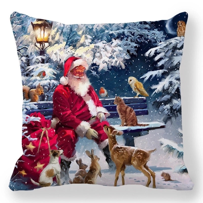 Christmas Holiday Cotton Pillow Covers with Santa Elk Design for Sofa Couch Decor|Home Decor
