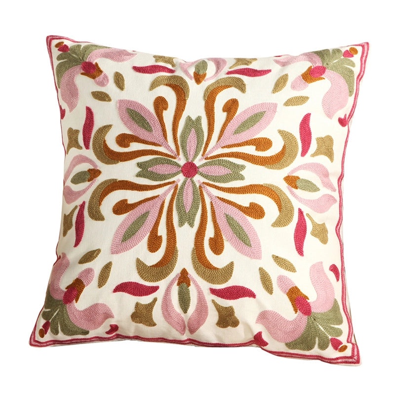 Cotton Embroidered Floral Cushion Cover for Sofa and Bedside Soft Decorative Pillow Case|Home Decor