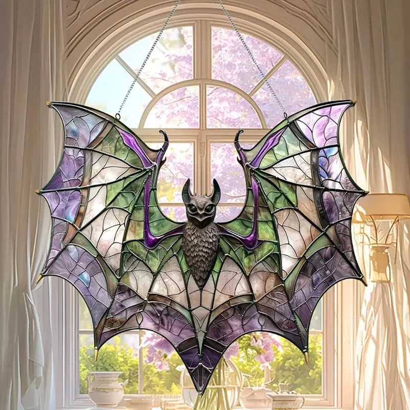 Modern Acrylic Bat Window Hanging Decoration Stained Glass Style Multifunctional Halloween Ornament|Home Decor