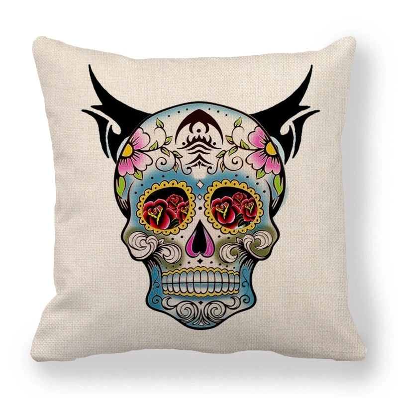 Halloween Skull Linen Pillow Cover for Couch & Sofa | Home Decor & Seasonal Decorations
