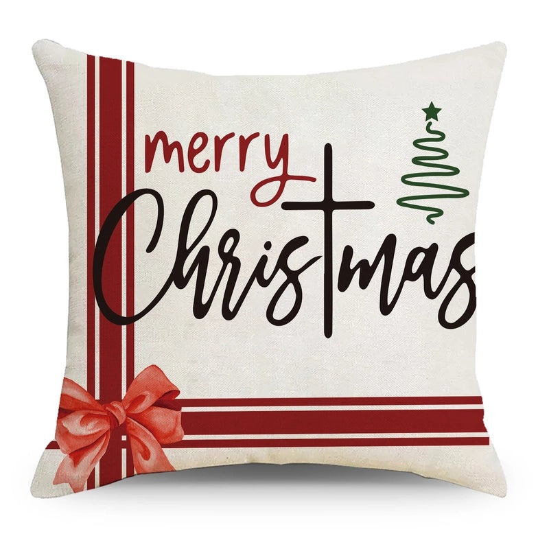Christmas Tree Decorative Linen Pillow Covers with Festive Socks Letter Print|Home Decor Pillows